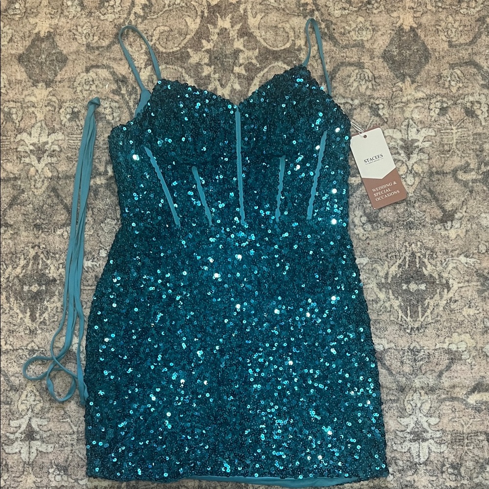 STACEES Blue Sequin Party Dress